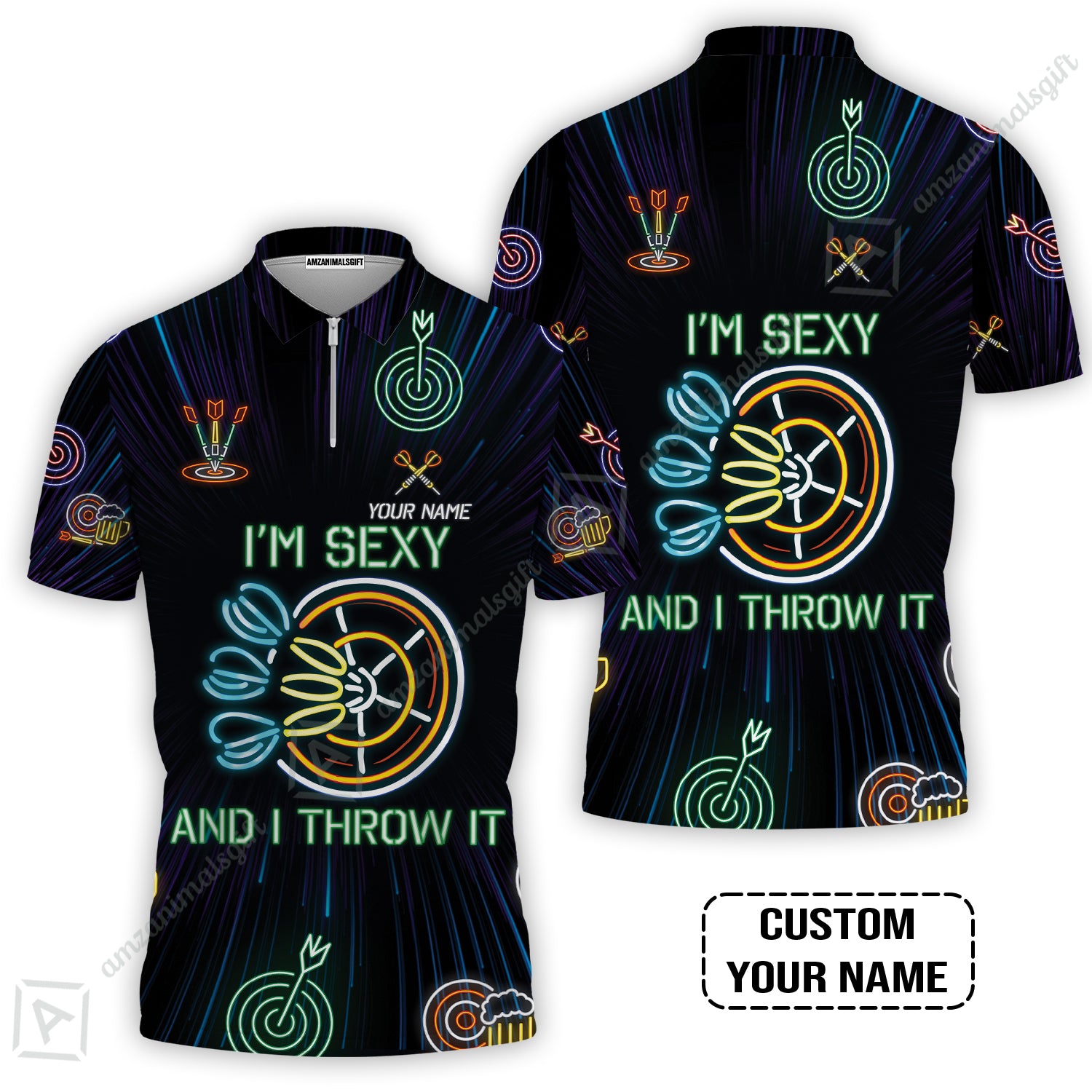 Customized Darts Zip Polo Shirt, Personalized I'm Sexy And I Throw It Darts Zip Polo Shirt