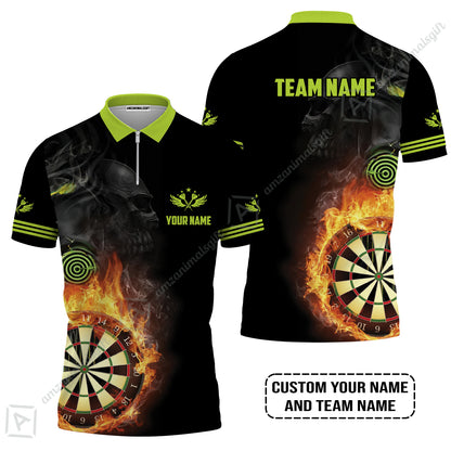 Customized Name & Team Darts Polo Shirt, Skull Darts Flame Personalized Darts Polo Shirt