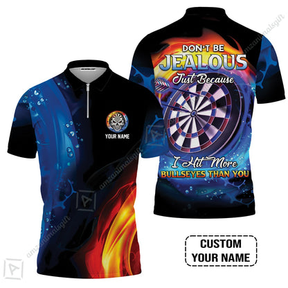 Customized Name Darts Long Polo Shirt, Don't Be Jealous Personalized Skull Logo And Darts Long Polo Shirt