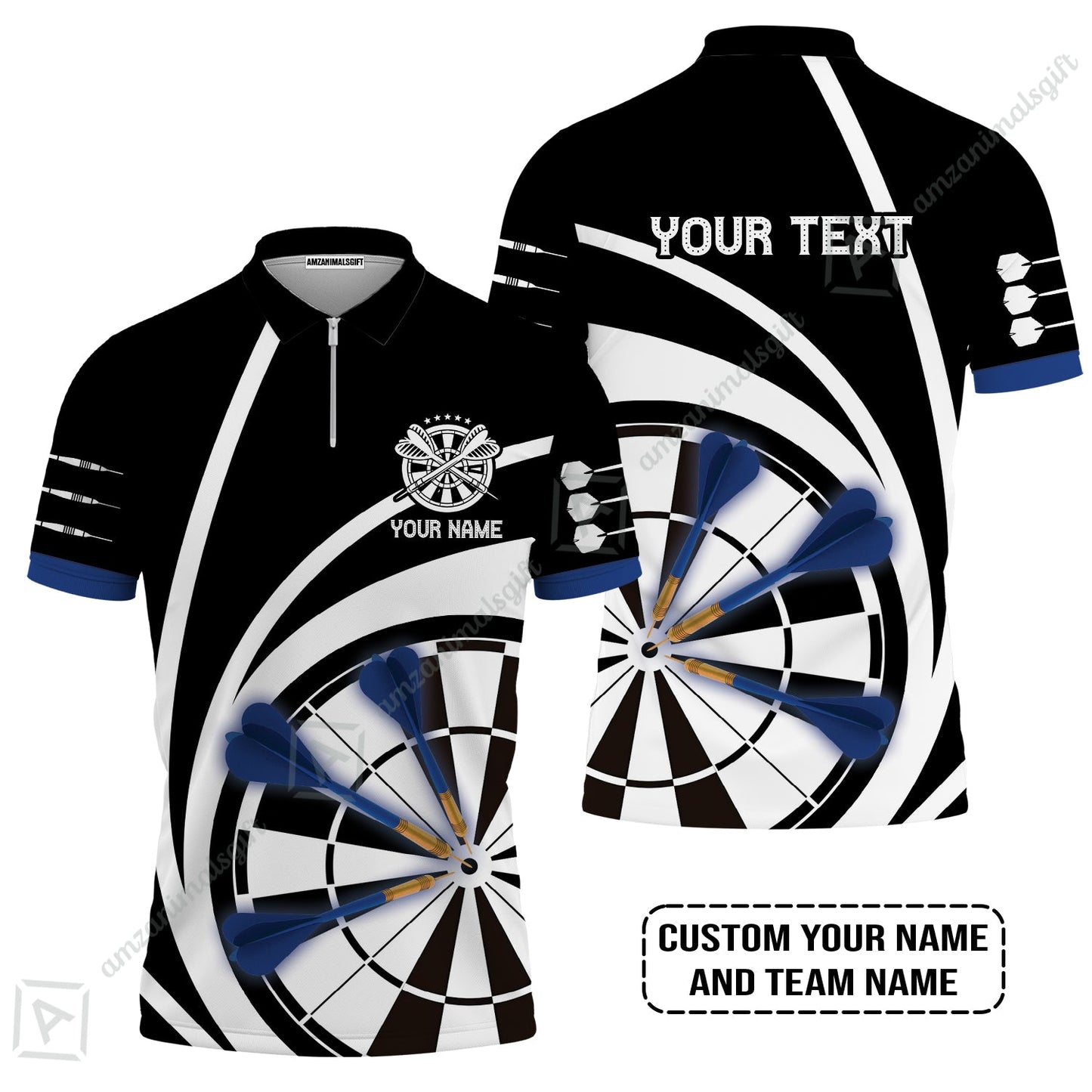 Customized Name & Text Darts Long Polo Shirt, Personalized Name Blue Dark Darts Team Long Polo Shirt