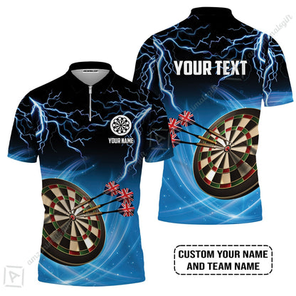 Customized Name & Text Darts Zip Polo Shirt, Kingdom of England Darts Personalized Darts Zip Polo Shirt
