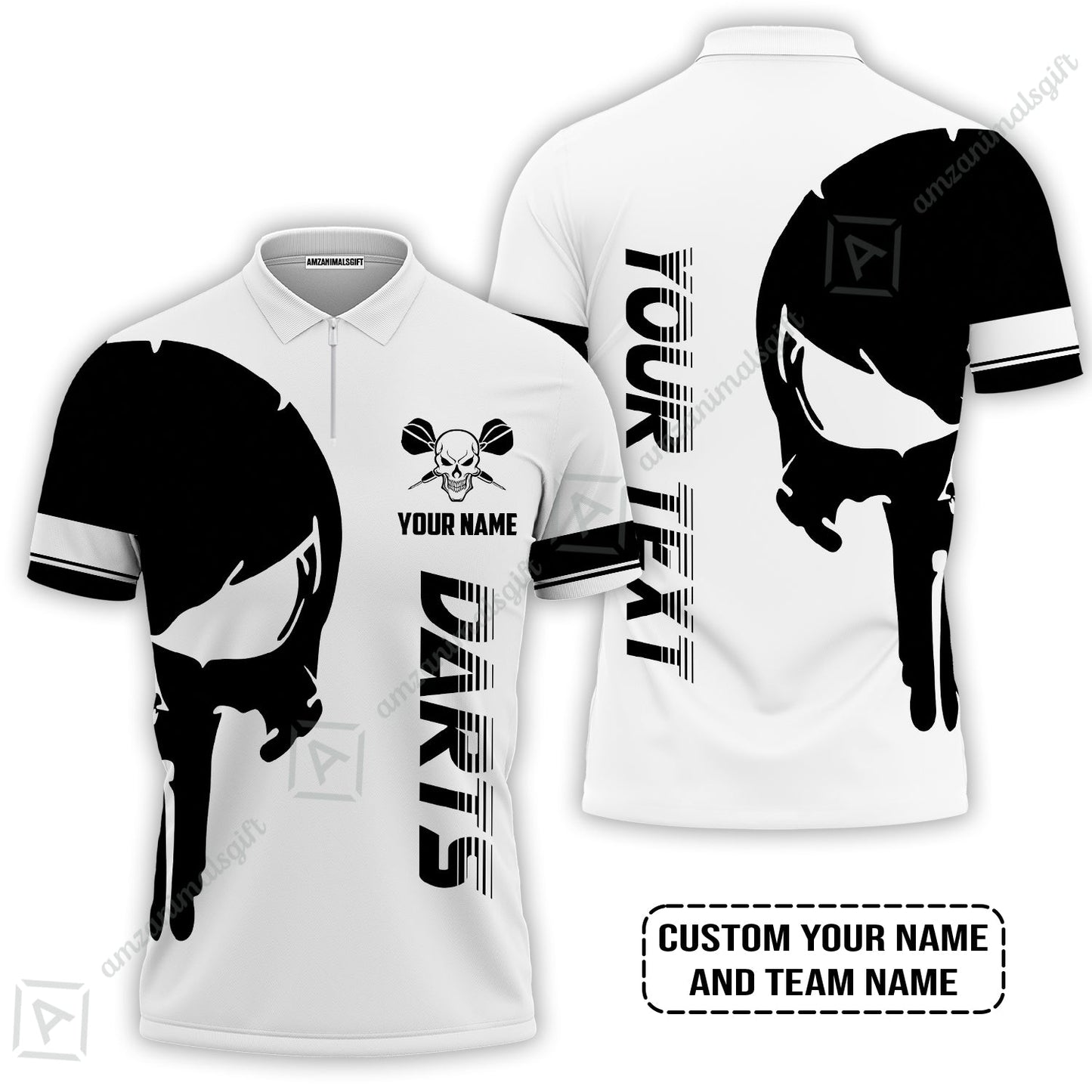 Customized Name & Text Darts Long Polo Shirt, Darts Skull Personalized Name Darts Long Polo Shirt