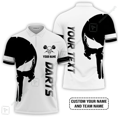 Customized Name & Text Darts Long Polo Shirt, Darts Skull Personalized Name Darts Long Polo Shirt