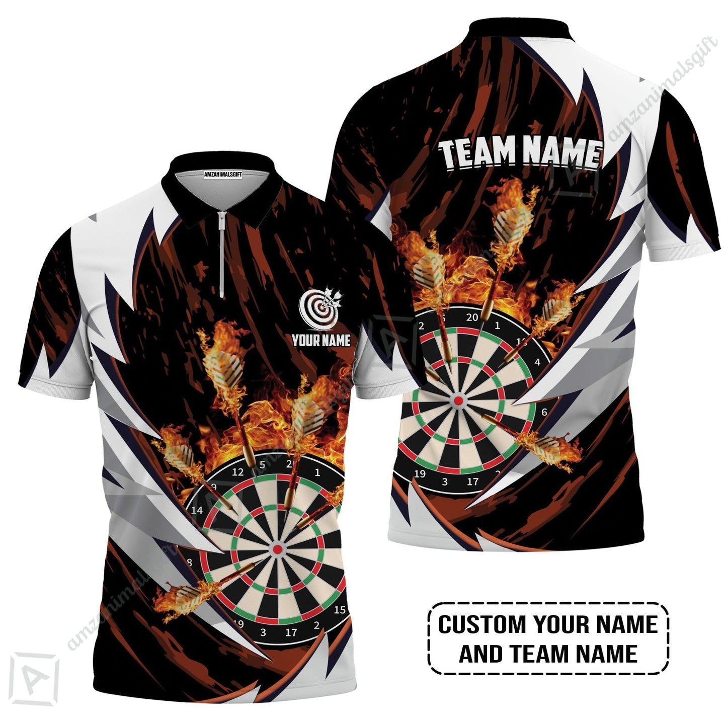Customized Fire Thunderstorm Darts Zip Polo Shirt, Personalized Darts Zip Polo Shirt