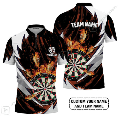 Customized Fire Thunderstorm Darts Zip Polo Shirt, Personalized Darts Zip Polo Shirt