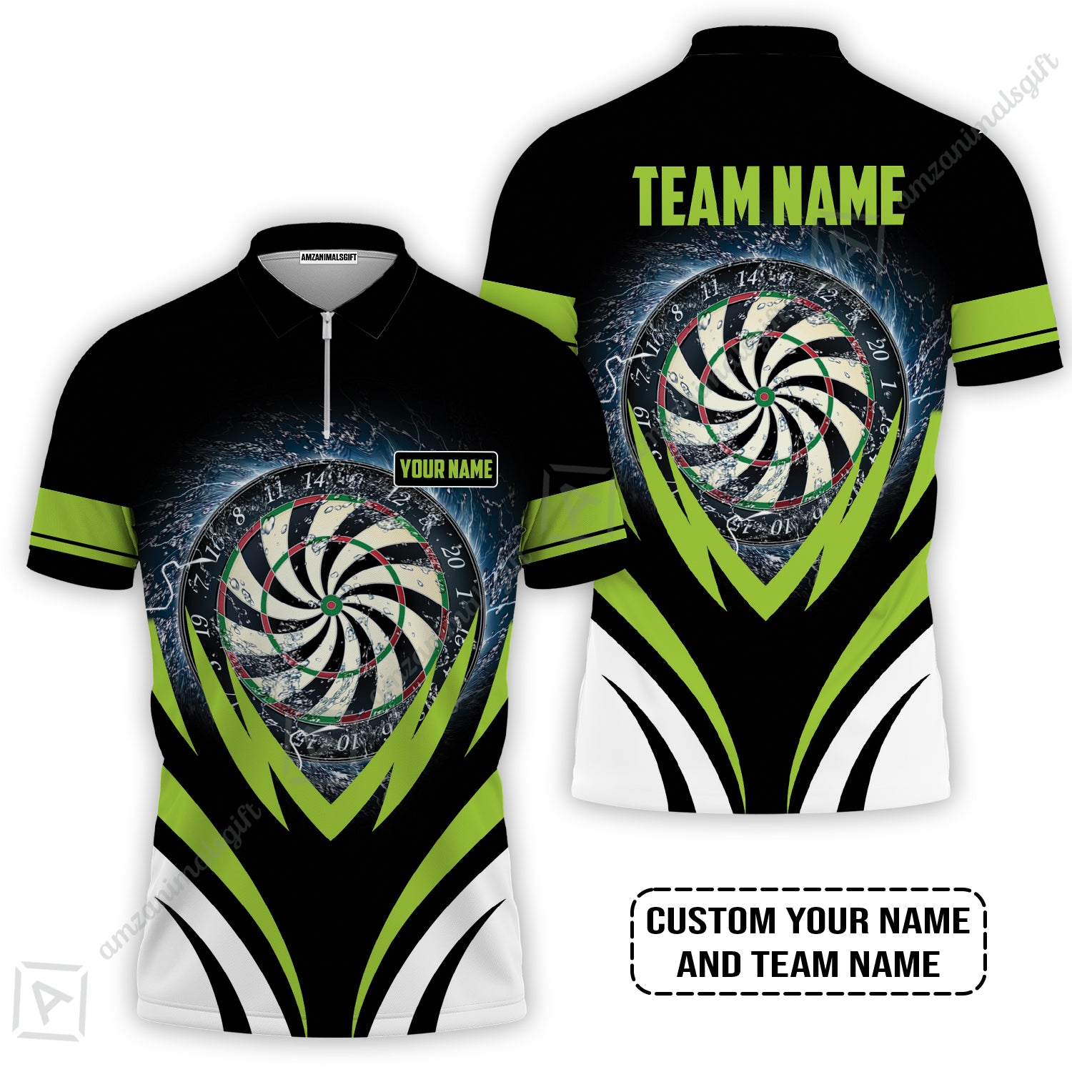 Customized Name & Team Name Darts Zip Polo Shirt, Darts In Tornado Personalized Darts Zip Polo Shirt