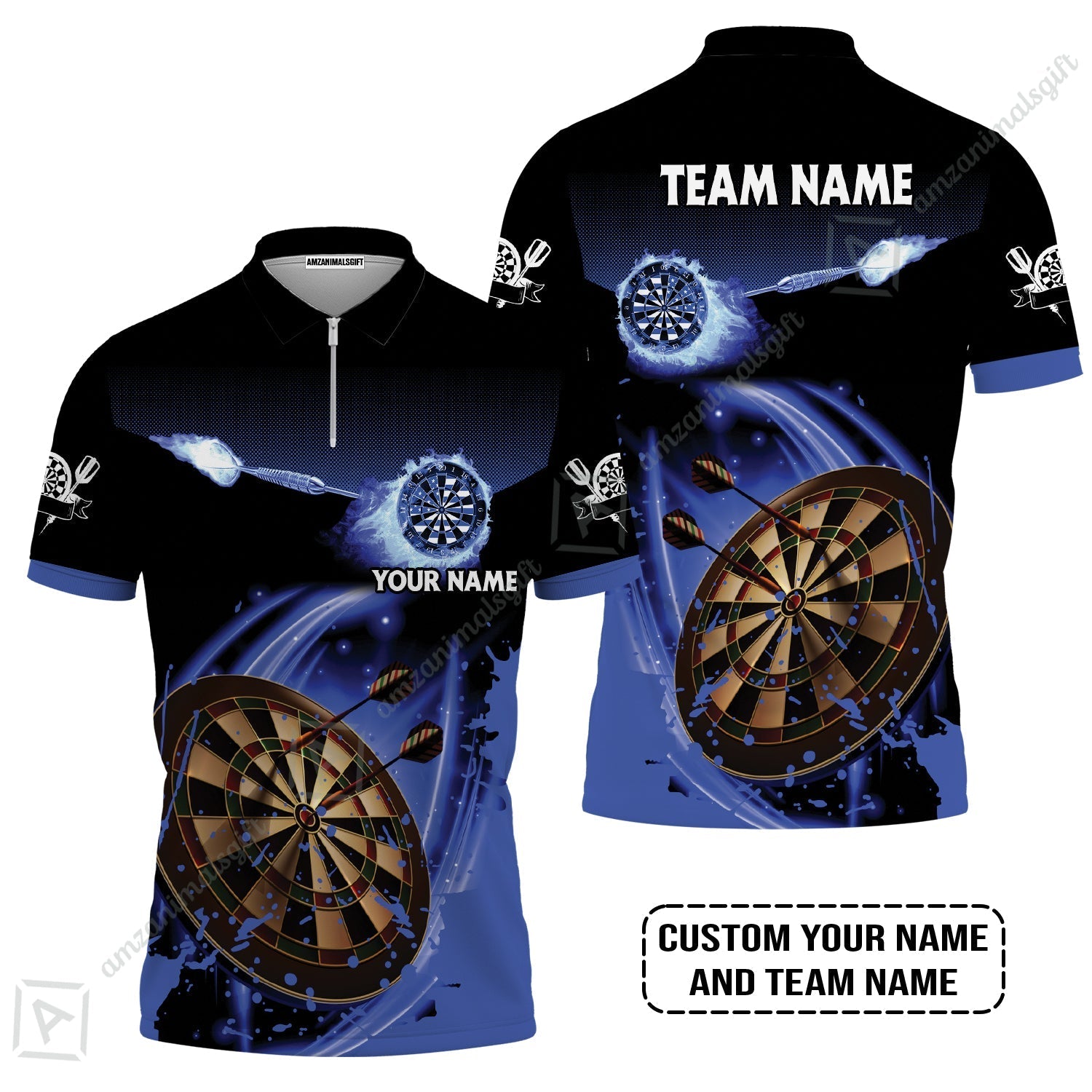 Customized Fire Darts Zip Polo Shirt, Personalized Darts For Team Zip Polo Shirt