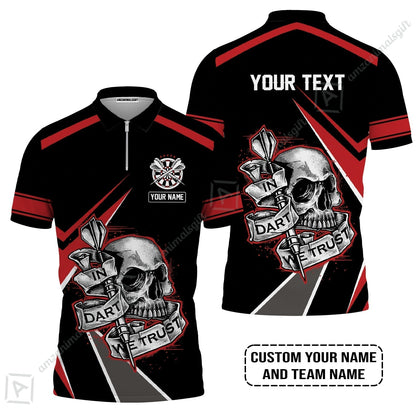 Customized Name & Text Darts Sweatshirt, Skull In Darts We Trust Personalized Darts Sweatshirt