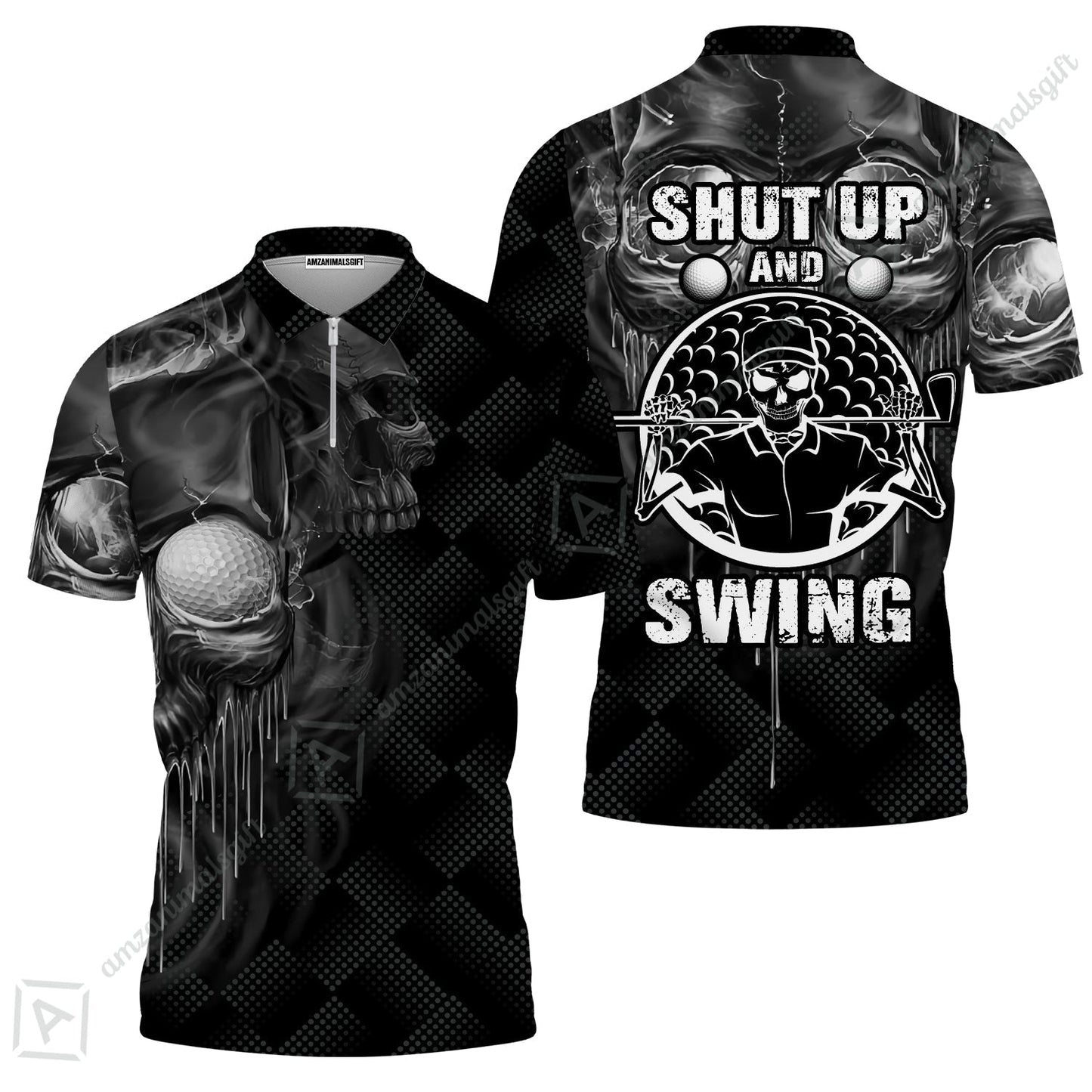 Men Golf T-Shirt - Scary Skull Golf Shut Up Shirt Design For Men, Best Halloween T-Shirt