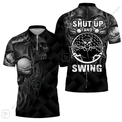 Men Golf T-Shirt - Scary Skull Golf Shut Up Shirt Design For Men, Best Halloween T-Shirt