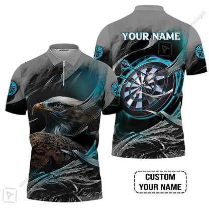 Customized Name Darts Men Polo Shirt, Bullseye Dartboard Personalized Eagle And Darts Polo Shirt
