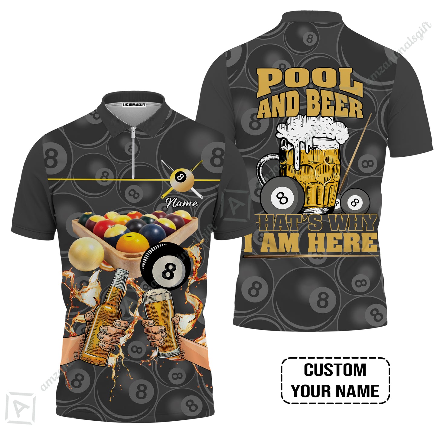 Customized Billiard Men Polo Shirt, Personalized Billiard Pool And Beer That's Why I am Here Polo Shirt