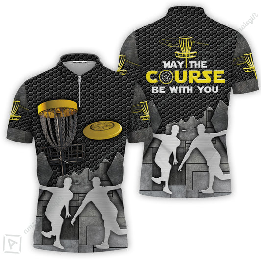 Disc Golf Zip Polo Shirt, Disc Golf May The Course Be With You Zip Polo Shirt - Gift For Disc Golfer, Friend, Family