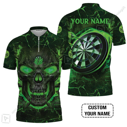 Customized Darts Hawaiian Shirt, Flame Green Skull Dartboard Personalized Skull And Darts Hawaiian Shirt