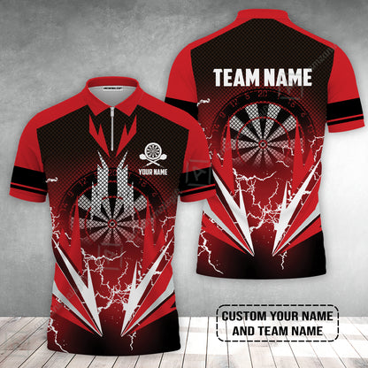 Customized Name & Team Name Darts Zip Polo Shirt, Thunder Lighting Darts Personalized Darts Zip Polo Shirt