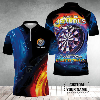 Customized Name Darts Zip Polo Shirt, Don't Be Jealous Personalized Skull Logo And Darts Zip Polo Shirt