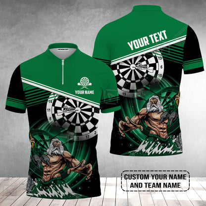 Customized Name & Text Darts Zip Polo Shirt, Personalized Name Poseidon Darts Zip Polo Shirt