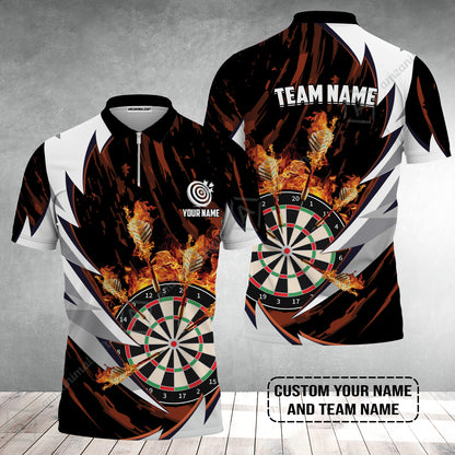 Customized Fire Thunderstorm Darts Zip Polo Shirt, Personalized Darts Zip Polo Shirt