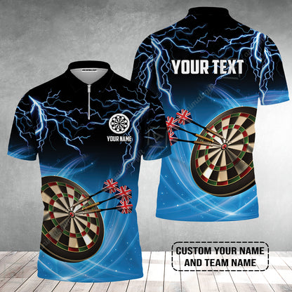Customized Name & Text Darts Zip Polo Shirt, Kingdom of England Darts Personalized Darts Zip Polo Shirt