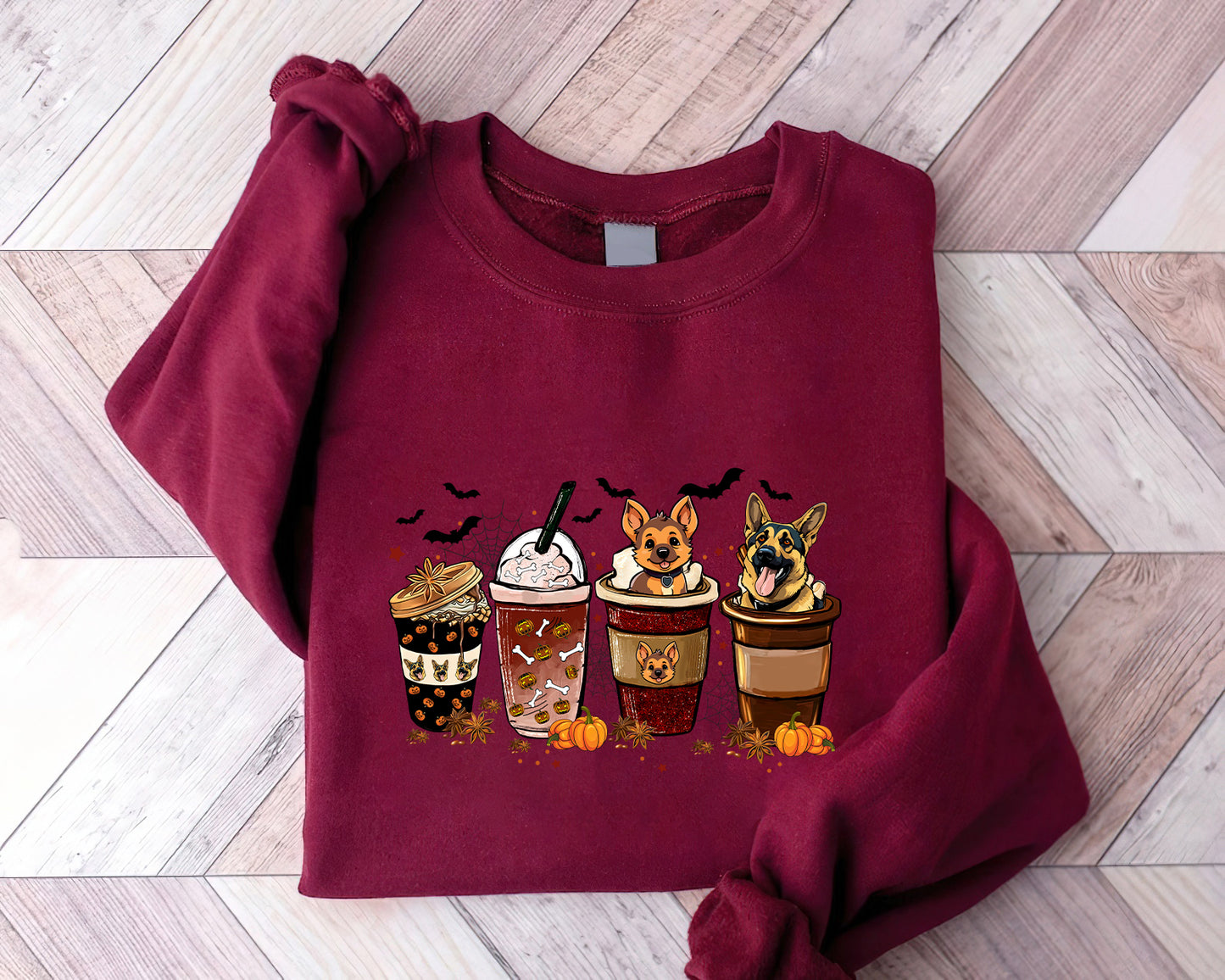 German Shepherd Sweatshirt, Halloween Coffee Latte German Shepherd Sweatshirt, Halloween Dog Shirt, German Shepherd Dog Sweatshirt