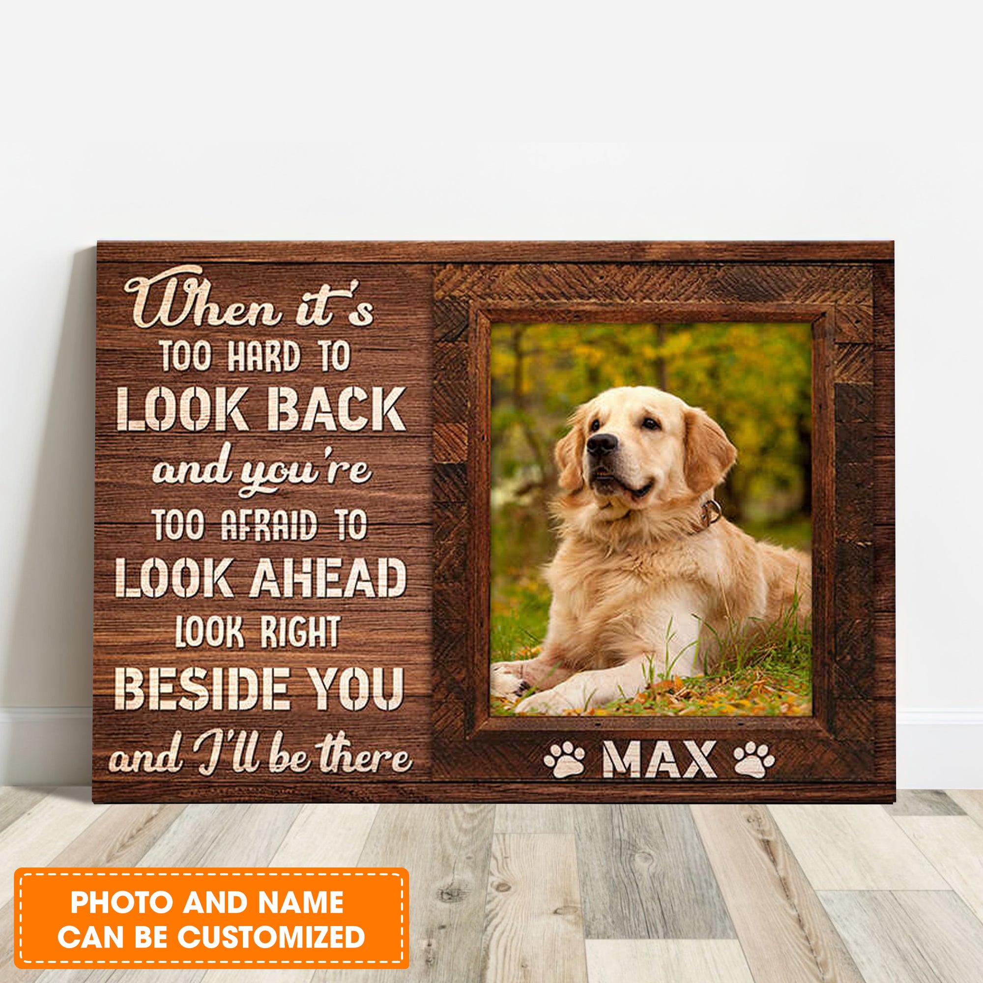 Custom Name & Photo Dog Premium Wrapped Landscape Canvas, When It Is Too Hard To Look Back Personalized Dog Canvas - Perfect Gift For Dog Lovers