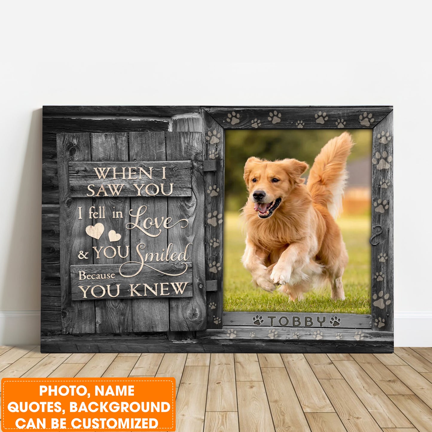 Personalized Dog Landscape Canvas, Custom Pet Photo, Pet Name For Your Hairy friend, Perfect Gift For Dog Lovers, Friend, Family