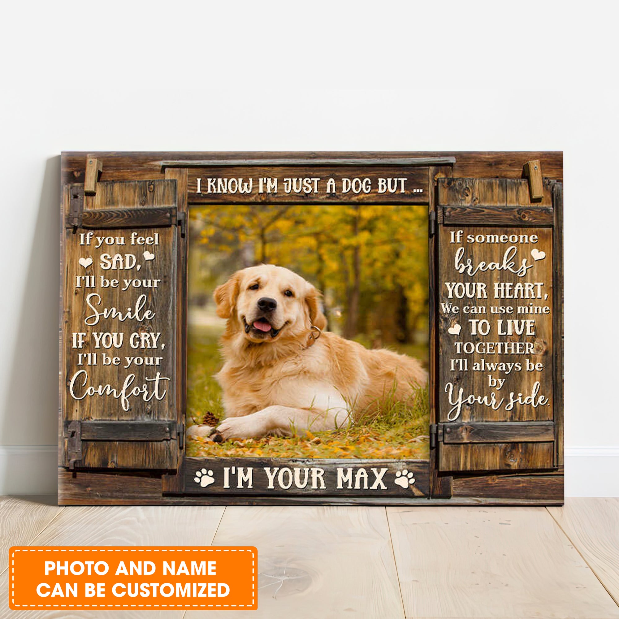 Custom Name & Photo Dog Premium Wrapped Landscape Canvas, Pet Photo Window Personalized Dog Canvas - Perfect Gift For Dog Lovers, Family, Friend