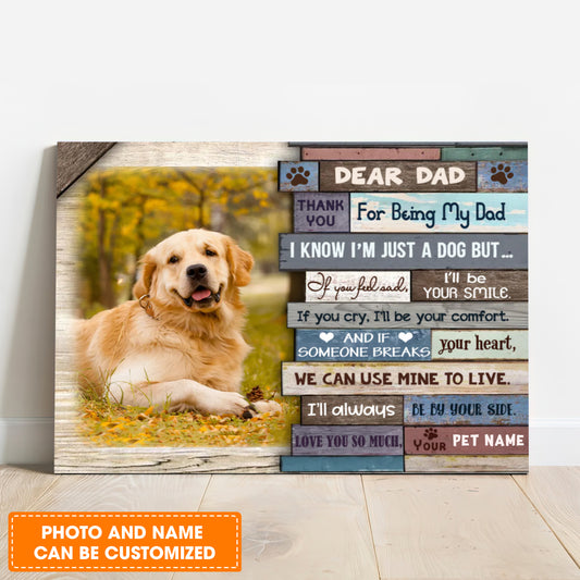 Custom Name & Photo Dog Premium Wrapped Landscape Canvas, Dear Dad Personalized Dog Canvas - Perfect Gift For Dog Lovers, Family, Dog Dad