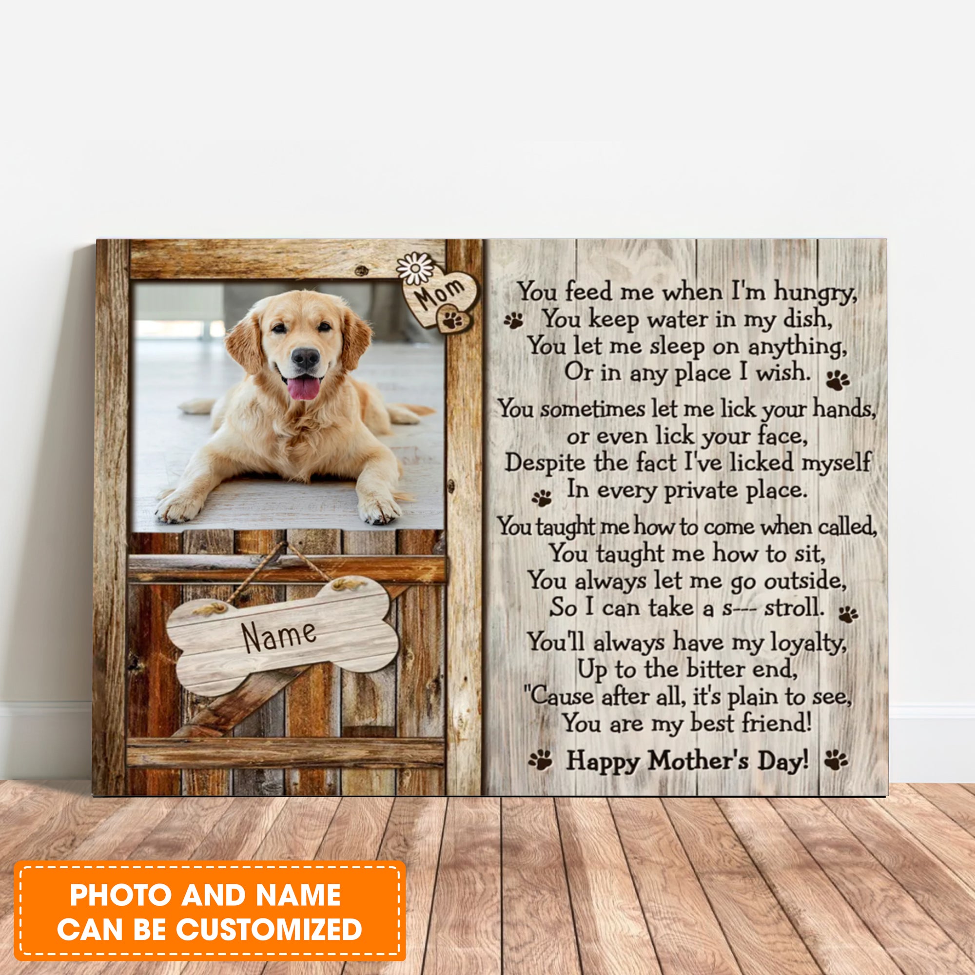 Custom Name & Photo Dog Premium Wrapped Landscape Canvas, Mothers Day Personalized Dog Canvas - Perfect Gift For Dog Lovers, Family, Dog Mom