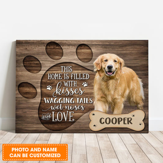 Custom Name & Photo Dog Premium Wrapped Landscape Canvas, Dog Paw Personalized Dog Canvas - Perfect Gift For Dog Lovers, Family, Friend