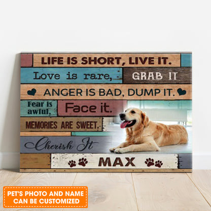Custom Name & Photo Dog Premium Wrapped Landscape Canvas, Life is short Live it Personalized Dog Canvas - Perfect Gift For Dog Lovers, Family, Friend