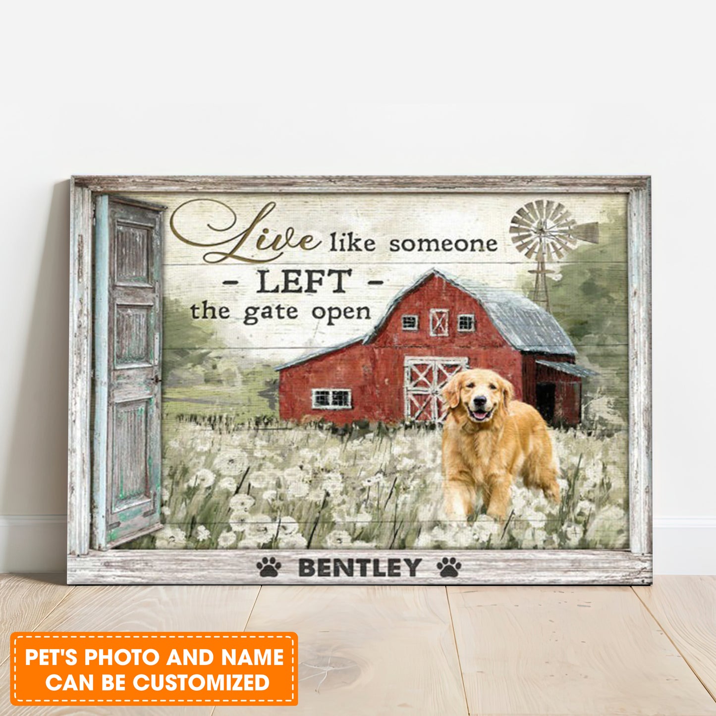 Custom Name & Photo Dog Premium Wrapped Landscape Canvas, Live Like Someone Left The Gate Open Personalized Dog Canvas - Perfect Gift For Dog Lovers