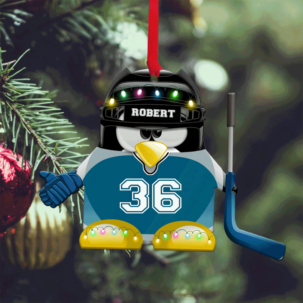 Custom Hockey Acrylic Ornament, Hockey Penguin With Hockey Stick Personalized Christmas Ornament For Family, Christmas, New Year