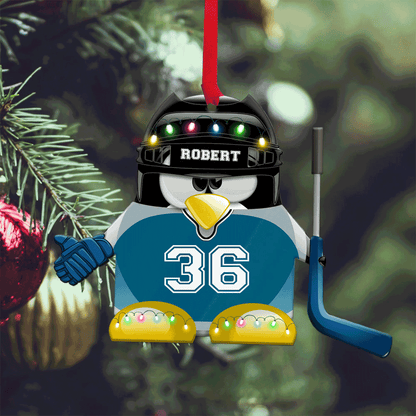 Custom Hockey Acrylic Ornament, Hockey Penguin With Hockey Stick Personalized Christmas Ornament For Family, Christmas, New Year