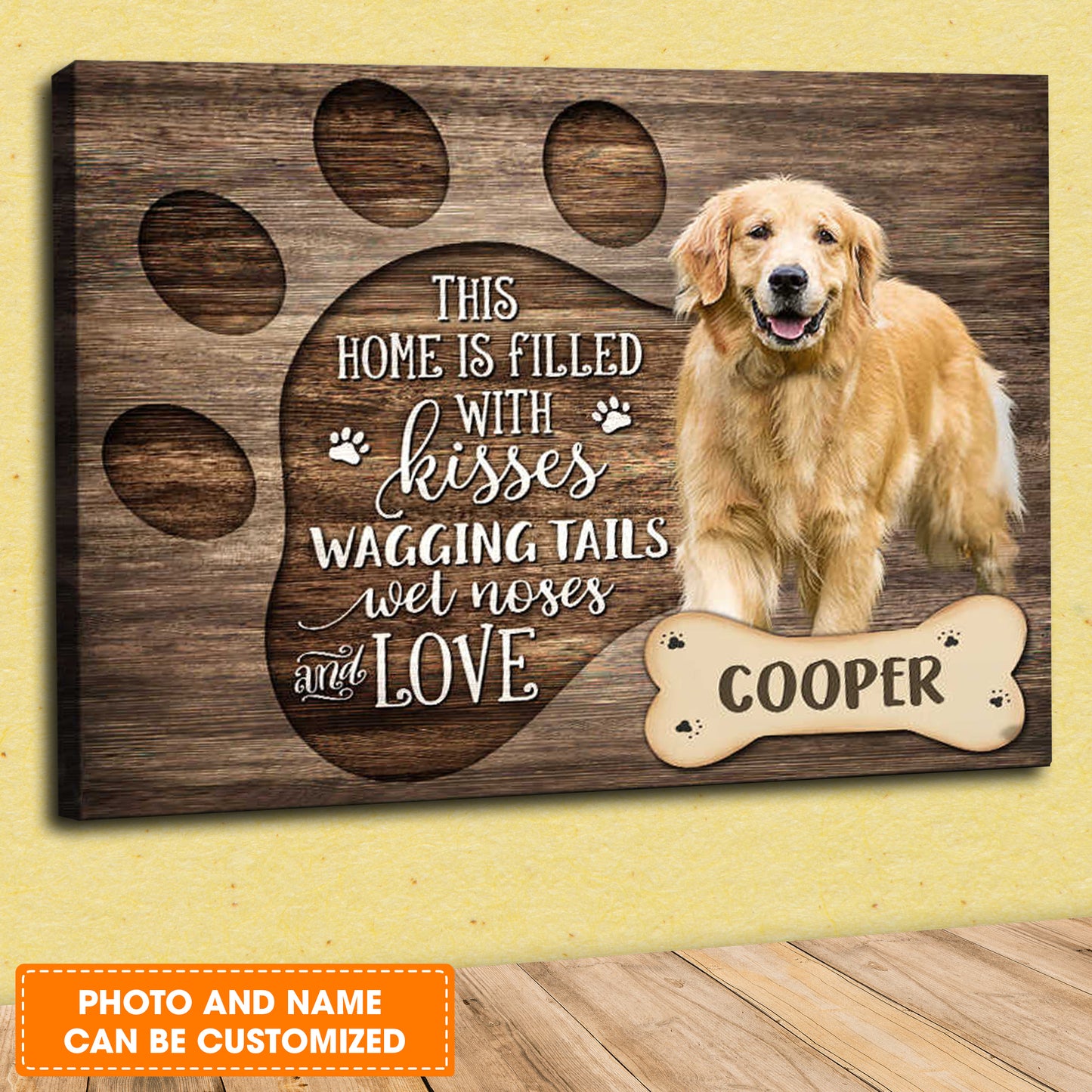 Custom Name & Photo Dog Premium Wrapped Landscape Canvas, Dog Paw Personalized Dog Canvas - Perfect Gift For Dog Lovers, Family, Friend