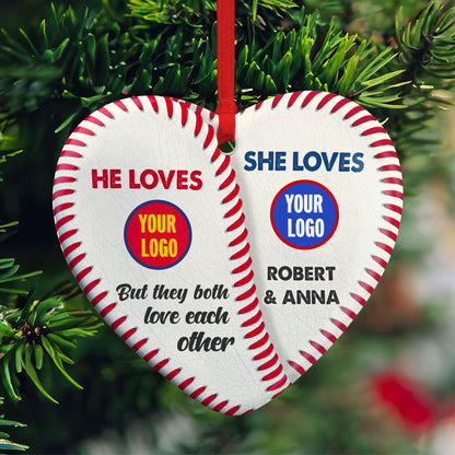 Personalized Gifts For Baseball Lovers Couple He Loves She Loves But They Both Love Each Other Ceramic Heart Ornament