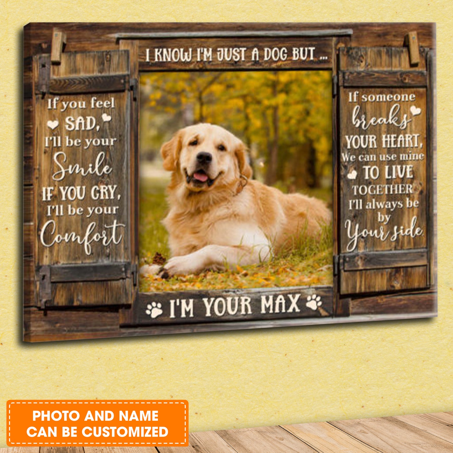 Custom Name & Photo Dog Premium Wrapped Landscape Canvas, Pet Photo Window Personalized Dog Canvas - Perfect Gift For Dog Lovers, Family, Friend