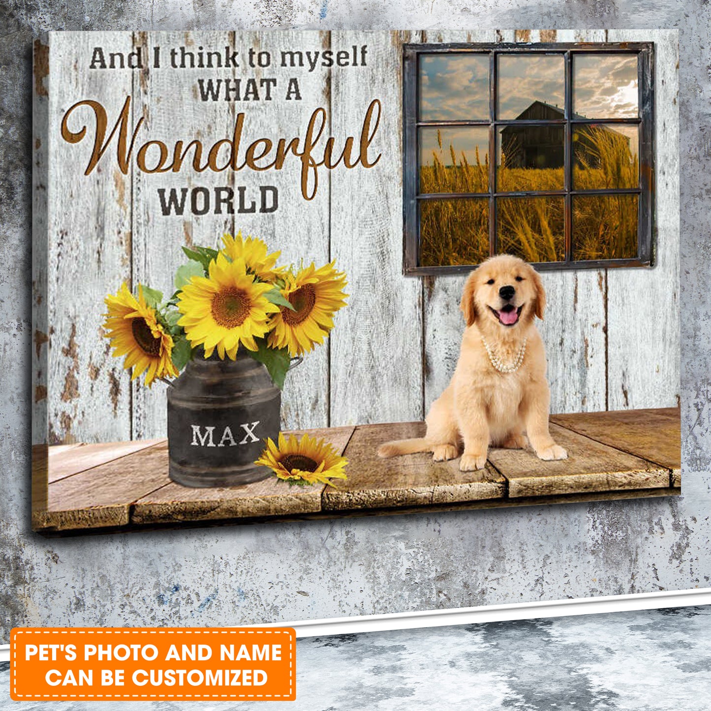 Custom Name & Photo Dog Premium Wrapped Landscape Canvas, What A Wonderful World Personalized Dog Canvas - Perfect Gift For Dog Lovers, Family, Friend