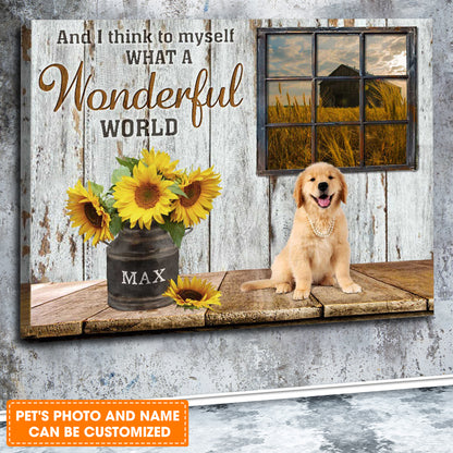 Custom Name & Photo Dog Premium Wrapped Landscape Canvas, What A Wonderful World Personalized Dog Canvas - Perfect Gift For Dog Lovers, Family, Friend