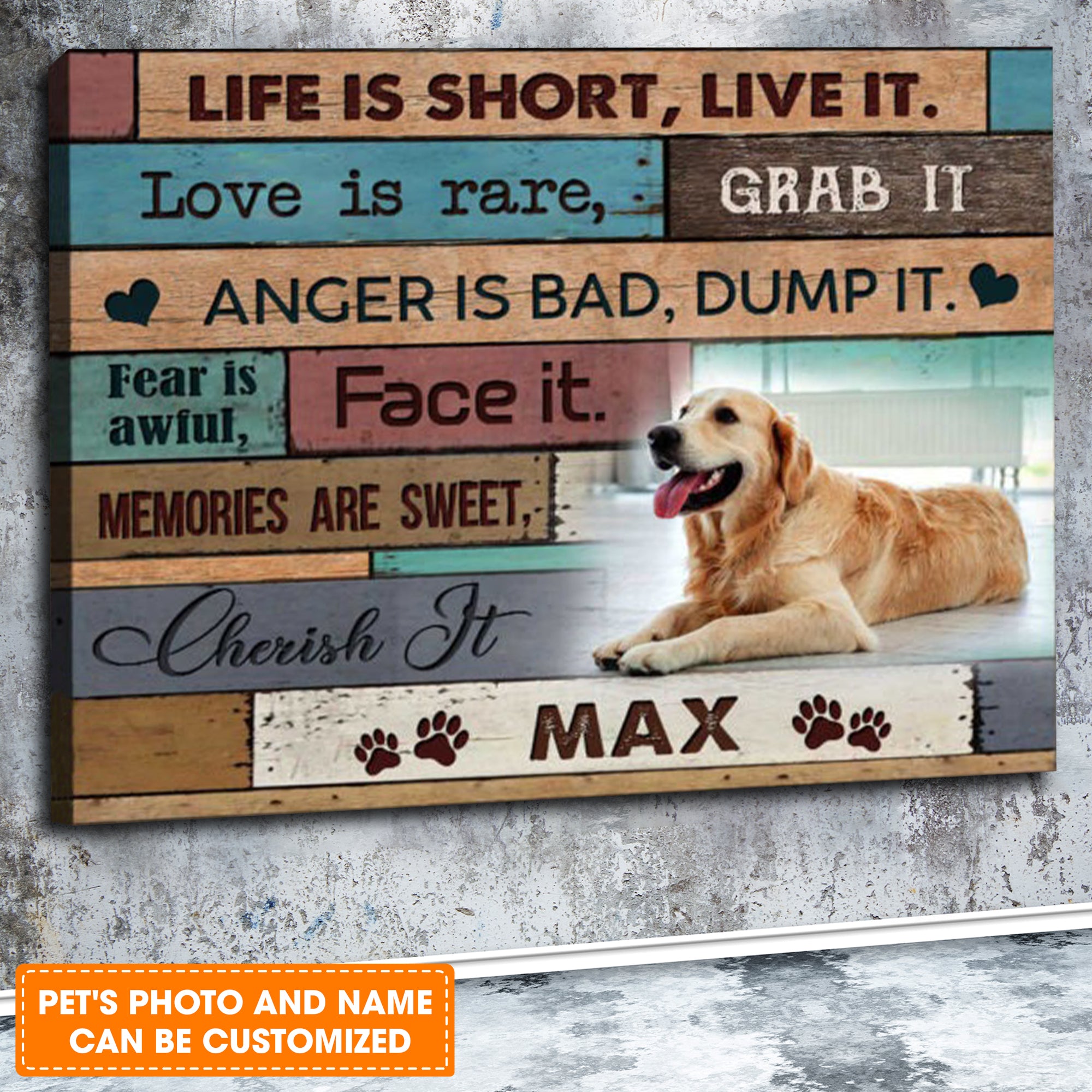 Custom Name & Photo Dog Premium Wrapped Landscape Canvas, Life is short Live it Personalized Dog Canvas - Perfect Gift For Dog Lovers, Family, Friend