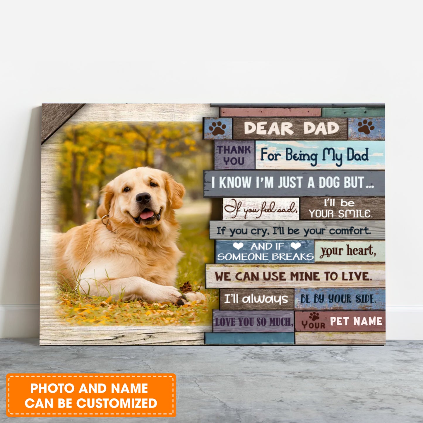 Custom Name & Photo Dog Premium Wrapped Landscape Canvas, Dear Dad Personalized Dog Canvas - Perfect Gift For Dog Lovers, Family, Dog Dad