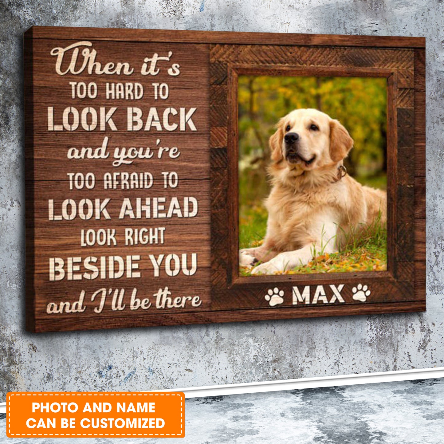 Custom Name & Photo Dog Premium Wrapped Landscape Canvas, When It Is Too Hard To Look Back Personalized Dog Canvas - Perfect Gift For Dog Lovers