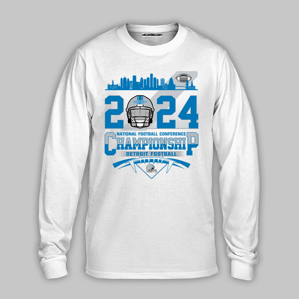 Detroit Football 2024 NFC Championship Long Sleeve Shirts, Conquered The NFC Championship Shirts For Detroit Football Fans