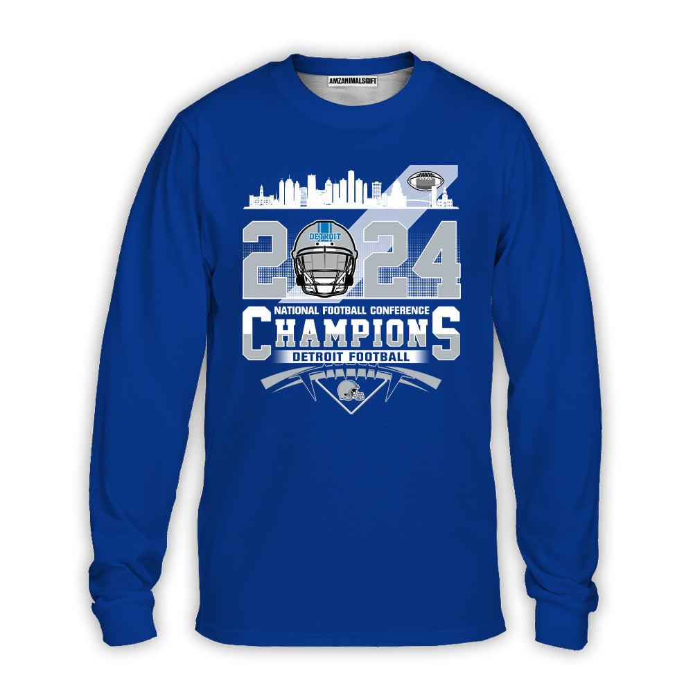 Detroit Football NFC Champions 2023 2024 Long Sleeve Shirts, Conquered The NFC Champions Apparel And Gear For Detroit Football Fans