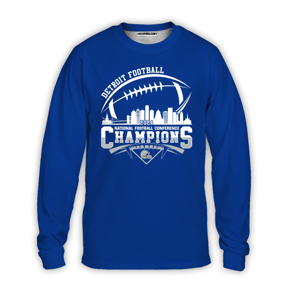 Detroit Football NFC Champs 2023 2024 Long Sleeve Shirts, Conquered The NFC Champions Apparel And Gear For Detroit Football Fans