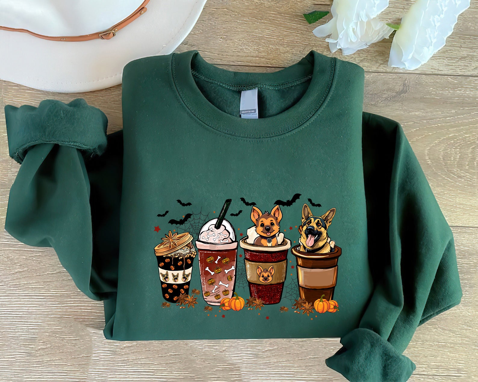 German Shepherd Sweatshirt, Halloween Coffee Latte German Shepherd Sweatshirt, Halloween Dog Shirt, German Shepherd Dog Sweatshirt