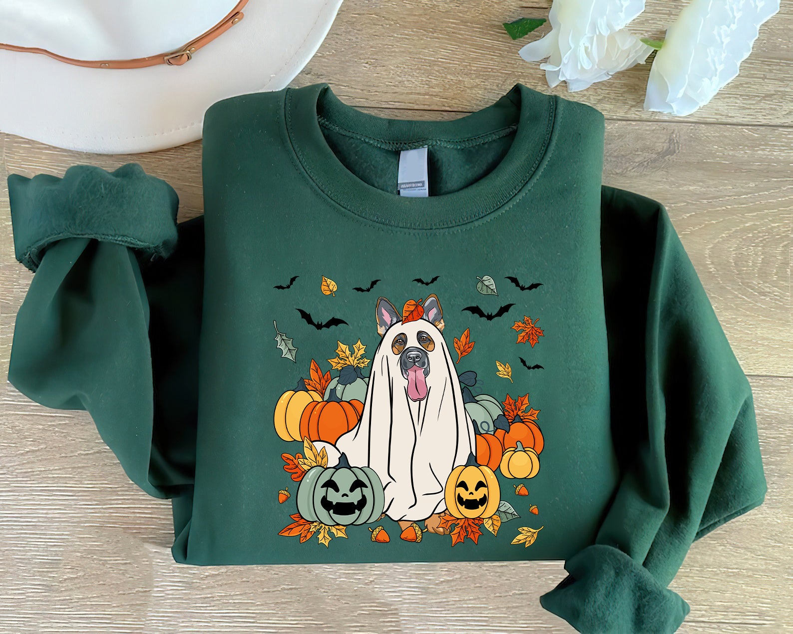 German Shepherd Sweatshirt, Spooky German Shepherd Pumpkin Sweatshirt, Halloween Dog Shirt, German Shepherd Dog Sweatshirt