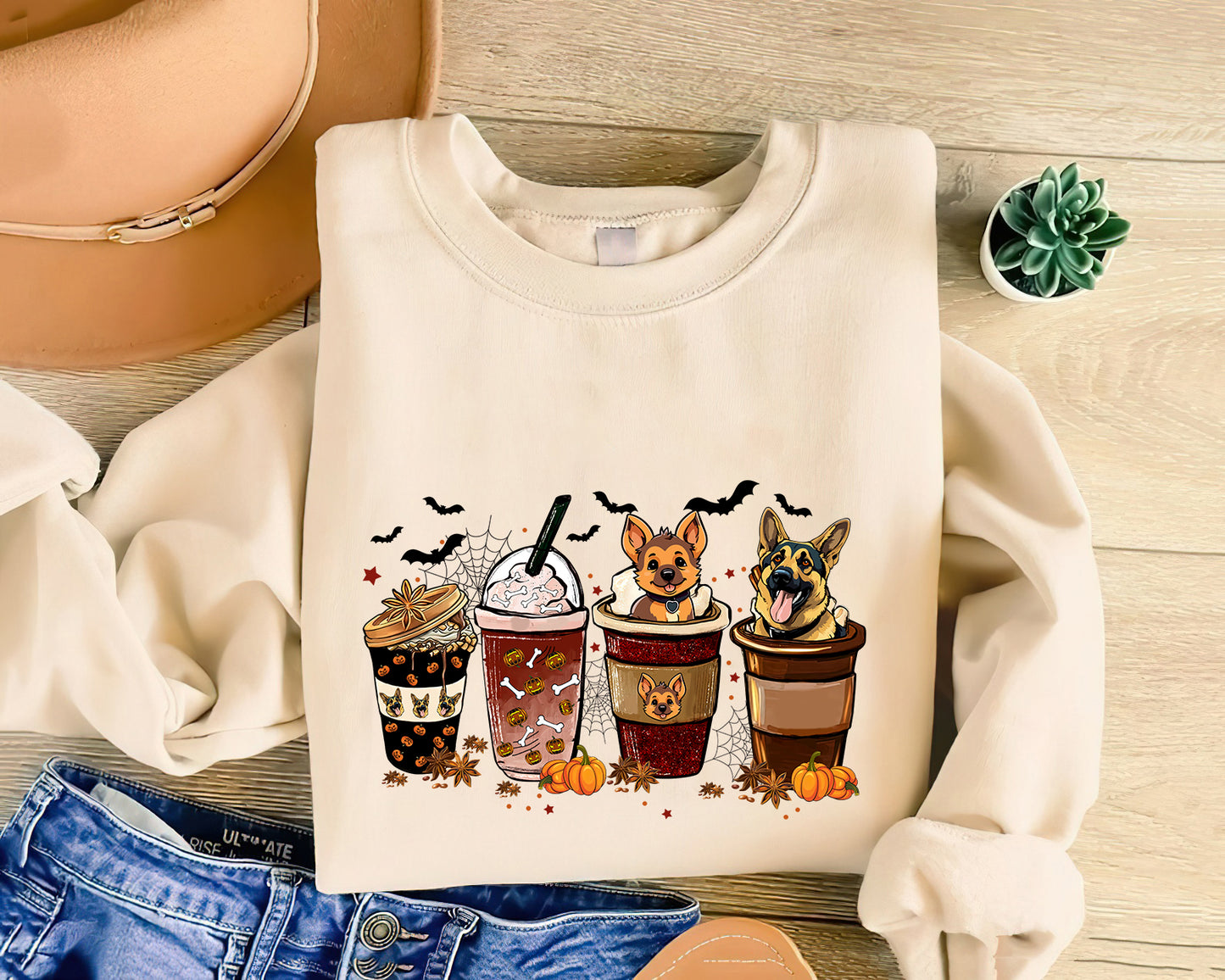 German Shepherd Sweatshirt, Halloween Coffee Latte German Shepherd Sweatshirt, Halloween Dog Shirt, German Shepherd Dog Sweatshirt