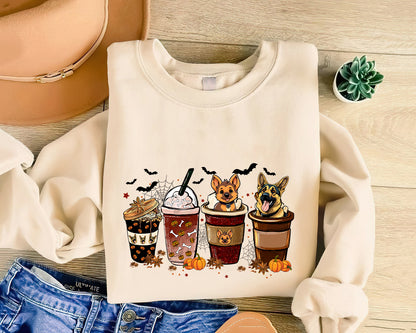 German Shepherd Sweatshirt, Halloween Coffee Latte German Shepherd Sweatshirt, Halloween Dog Shirt, German Shepherd Dog Sweatshirt