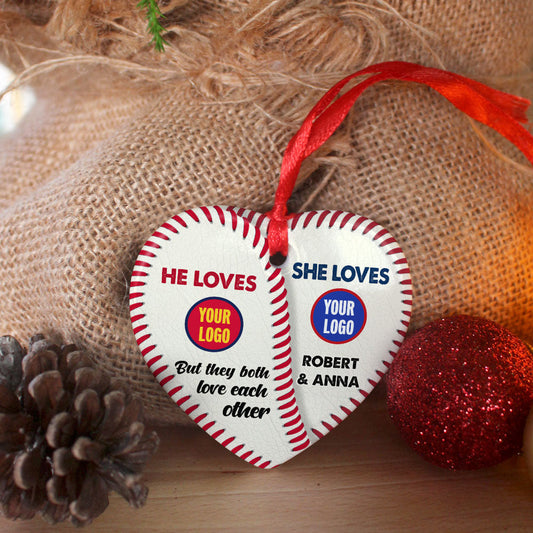 Personalized Gifts For Baseball Lovers Couple He Loves She Loves But They Both Love Each Other Ceramic Heart Ornament